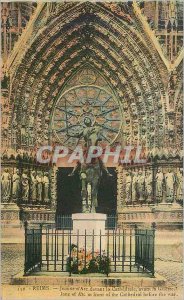 Old Postcard Reims Jean of Arc in front of the Cathedral before the War