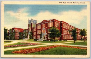 Vtg Wichita Kansas KS East High School 1930s View Old Linen Card Postcard