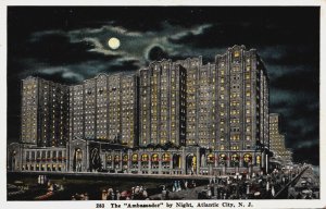 USA New Jersey Atlantic City The Ambassador by Night Vintage Postcard C279