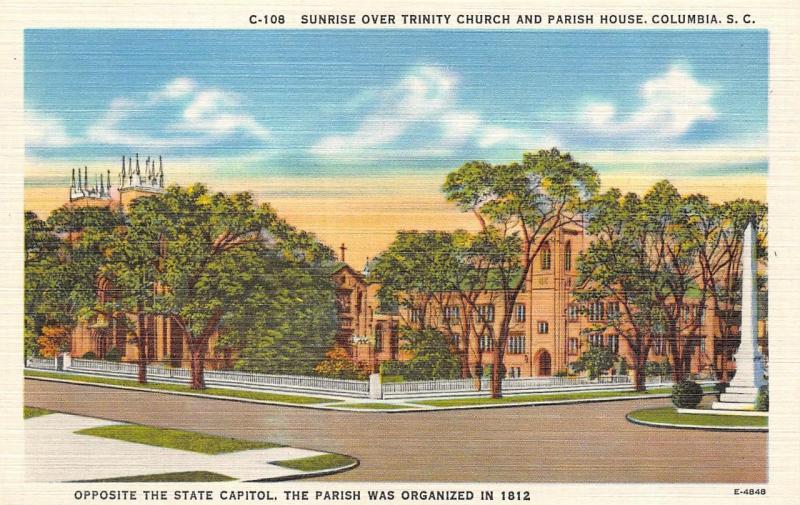 COLUMBIA, South Carolina   TRINITY CHURCH & PARISH HOUSE  c1940's Linen Postcard