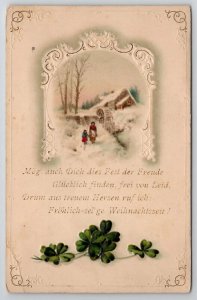 Christmas Greetings German Poem Snowy Mill Scene 1914 To Cincinnati Postcard L22