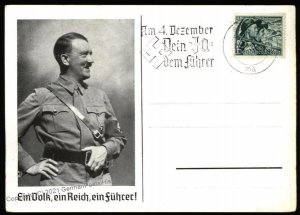 3rd Reich Germany  Adolf Hitler Portrait Propaganda Card USED 105141