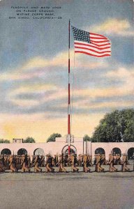 Stars Stripes Flag Pole Review Marine Corps San Diego California WWII postcard