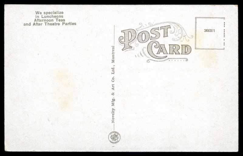 dc720 - MONTREAL Quebec Postcard 1920s Dianna Sweets Restaurant Interior