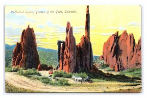 Cathedral Spires Garden Of The Gods Colorado Scenic Postcard Horse & Buggy