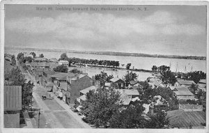 H49/ Sackets Harbor New York Postcard 1920 Main St Toward Bay Stores 6