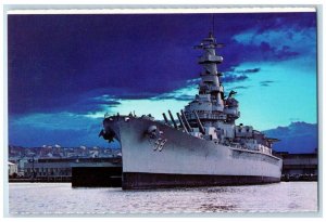 c1960 USS Massachusetts Battleship Cove Fall River Sunset Massachusetts Postcard