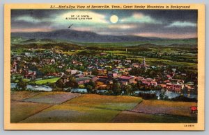 Postcard  Birds Eye View Of Sevierville Tennessee Great Smokey Mountains Linen