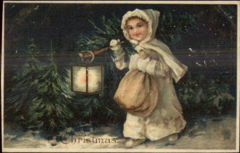 Christmas - Child in Woods w/ Lantern c1910 Postcard LANGSDORF