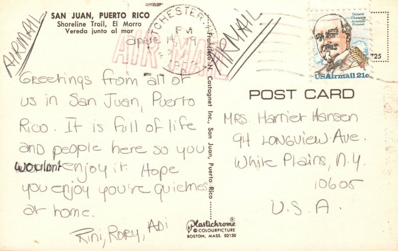 Vintage Postcard 1979 Shoreline Trail El Morro San Juan Puerto Rico