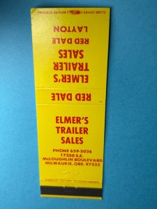 Vintage Matchbook Cover Elmer's Trailer Sales Milwaukie, Oregon MB158
