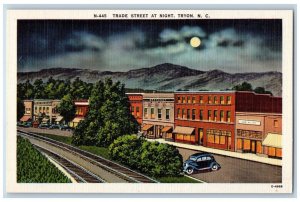 Tyron North Carolina NC Postcard Trade Street At Night Car Scene c1930's Vintage