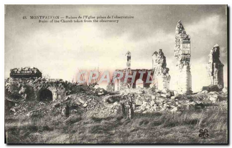 Old Postcard Montfaucon Ruins of L & # 39Eglise Taking the & # 39observatoire...