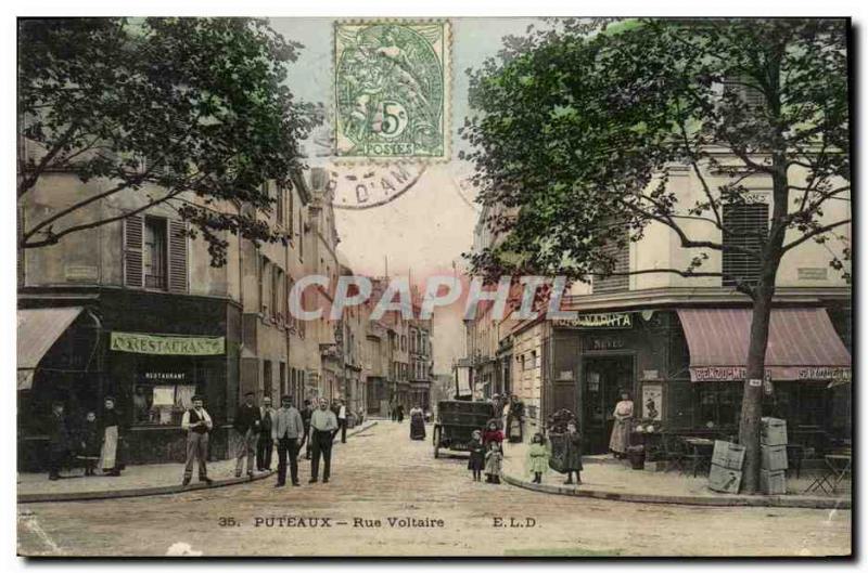 Postcard Old Puteaux Rue Voltaire Restaurant