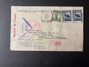 1944 Australia Prisoner of War POW Cover Melbourne Vic to Geneva Switzerland