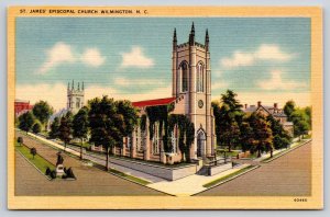 Wilmington North Carolina~St James Episcopal Church~Statue~Gothic~Linen Postcard