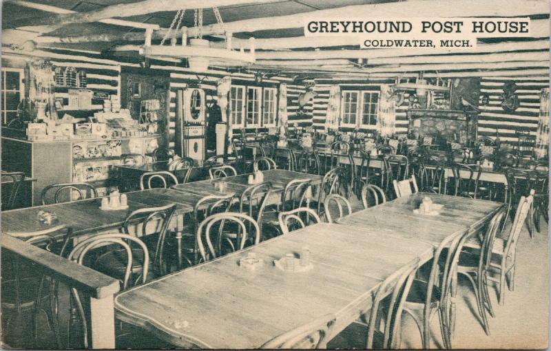 Greyhound Post House Coldwater MI Michigan Vacationland Curteich Postcard D76
