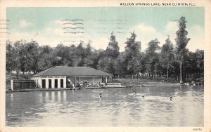 Clinton Illinois Weldon Springs Lake, White Border Vintage Postcard U12193