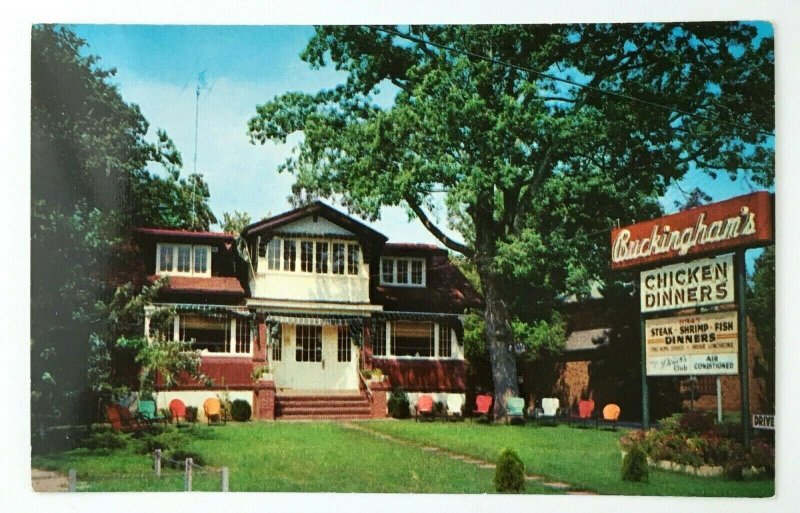 1950s Buckinghams Restaurant St Louis MO Postcard Chicken Dinners Front Porcch