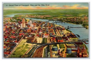 Aerial View Skyline and Ohio River Cincinnati Ohio OH UNP LInen Postcard R27