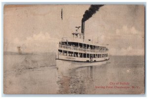 1915 City Of Buffalo Leaving Point Steamer Ship Chautauqua New York NY Postcard