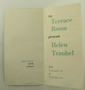 1956 The Terrace Room Singer Helen Traubel Hotel Statler Event Brochure 