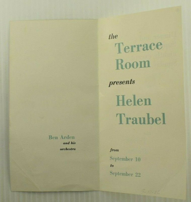 1956 The Terrace Room Singer Helen Traubel Hotel Statler Event Brochure