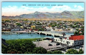 CIUDAD JUAREZ, MEXICO ~ Bird's Eye View  ca 1940s LInen  Postcard