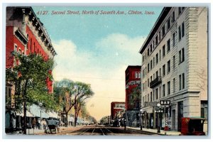 c1910 Second Street North Seventh Ave Buildings Clinton Iowa IA Vintage Postcard