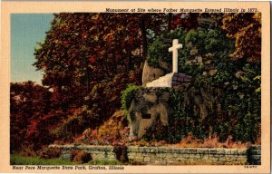 Monument, Pere Marquette State Park, Grafton IL Vintage Linen Postcard H31