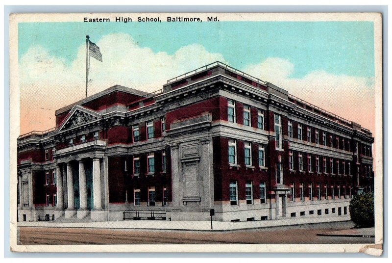 Baltimore Maryland MD Postcard New Eastern High School Exterior Roadside 1927