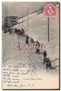 Old Postcard of Sports & # 39hiver skiing Tobogganing Children