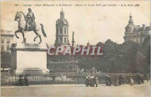 Old Postcard Lyon Bellecour Square and Charity statue of Louis XIV by Lernot