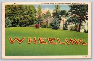 Wheeling West Virginia~Entrance Scene Near Park~PM 1941~Vintage Linen Postcard