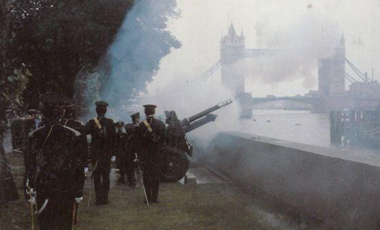 Military Gun Salute at Tower Bridge Royal Postcard