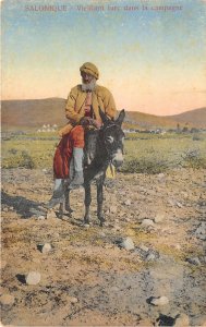 Lot143 Salonique old turkish man in the countryside greece types folklore donkey