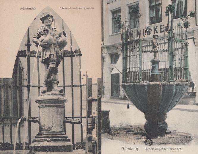 Nurnberg Gansemannchen Brunnen Denkmal Statue 2x Germany Antique Postcard s