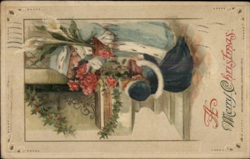 Christmas - Children w/ Potted Flowers c1910 Winsch Postcard