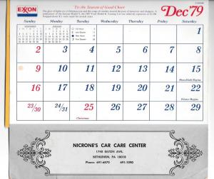 Bethlehem PA Nicrones Car Care Center 1979 Calendar American