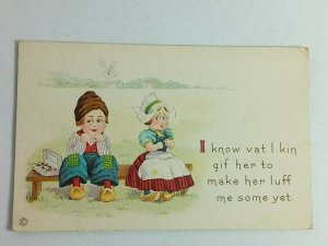 Vintage Postcard I know vat I kin gif her to make her luff Little Boy & Girl