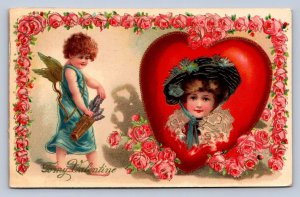 J93/ Valentine's Day Love Holiday Postcard c1910 Cupid Hearts 268