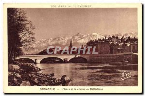 Old Postcard Grenoble Isere and the chain Belledonne