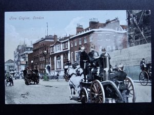 London HORSE DRAWN FIRE ENGINE Speeds Through Street c1905 Postcard by Valentine