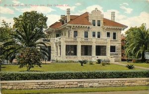 c1910 Postcard Grand Home on St. Charles Ave, New Orleans LA posted