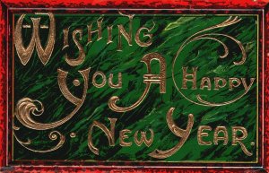 Vintage Postcard 1910's Wishing You A Happy New Year Greetings Card Gold Letters