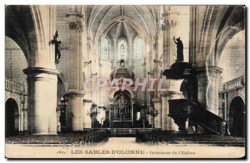 Old Postcard The Sands of Olonne Interior of Church i