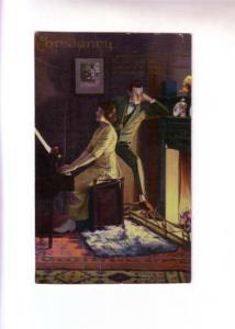 Romance, Constancy, Series Card, Woman at Piano, Man at Fireplace