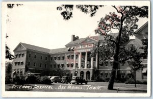 c1940s Des Moines, IA RPPC Veterans Hospital Cars Real Photo Ford Parking A193