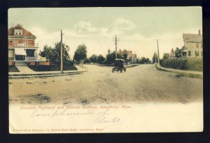 Amesbury, Massachusetts/MA/Mass Postcard, Junction Of Highland & Hillside, 1906!