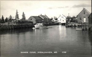 Vinalhaven ME Sands Cove Lobster Boat Traps Docks Real Photo Postcard
